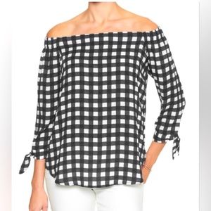 Banana Republic | Off the Shoulder Gingham Tie Sleeve Blouse